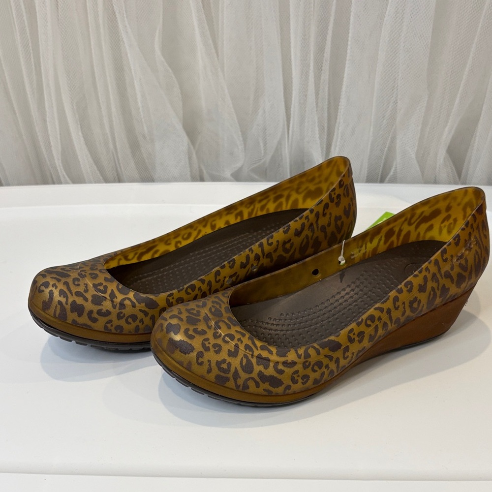 CROCS Leopard Print Wedges - Brown and Black